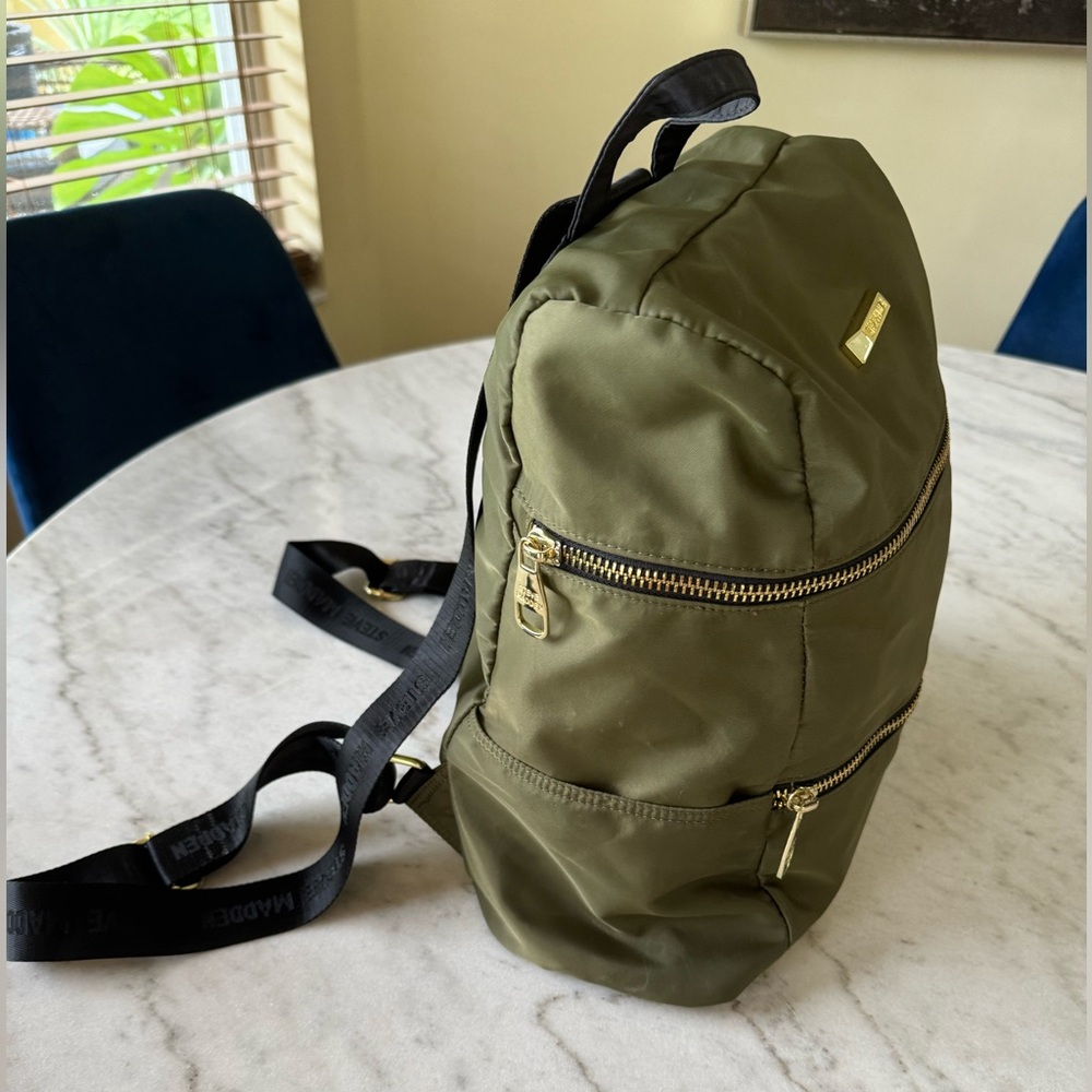 Steve Madden Olive Green Backpack with Gold Hardware